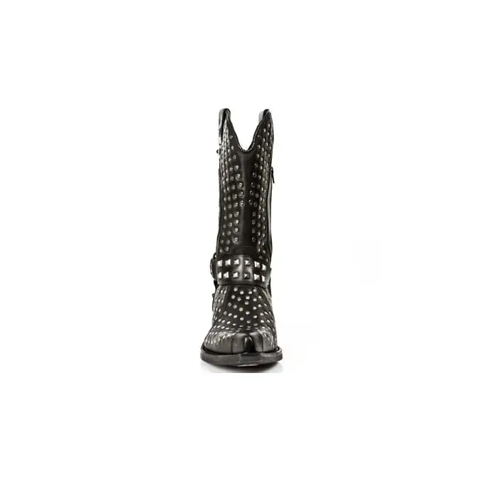 Santiags rock homme cuir noir cloutées talon acier - Bottes santiag et