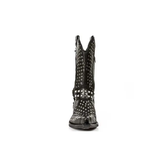 Santiags rock homme cuir noir cloutées talon acier - Bottes santiag et
