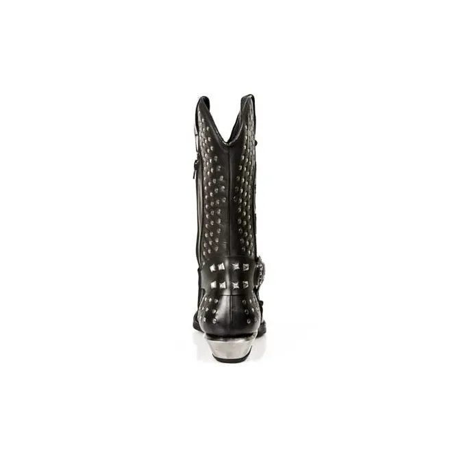 Santiags rock homme cuir noir cloutées talon acier - Bottes santiag et