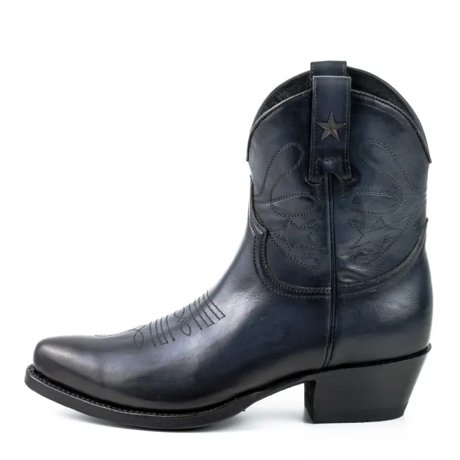 Boots cowboy femme bleu marine en cuir - Bottines femme artisanales