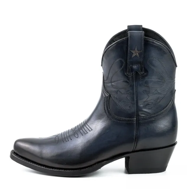 Boots cowboy femme bleu marine en cuir - Bottines femme artisanales