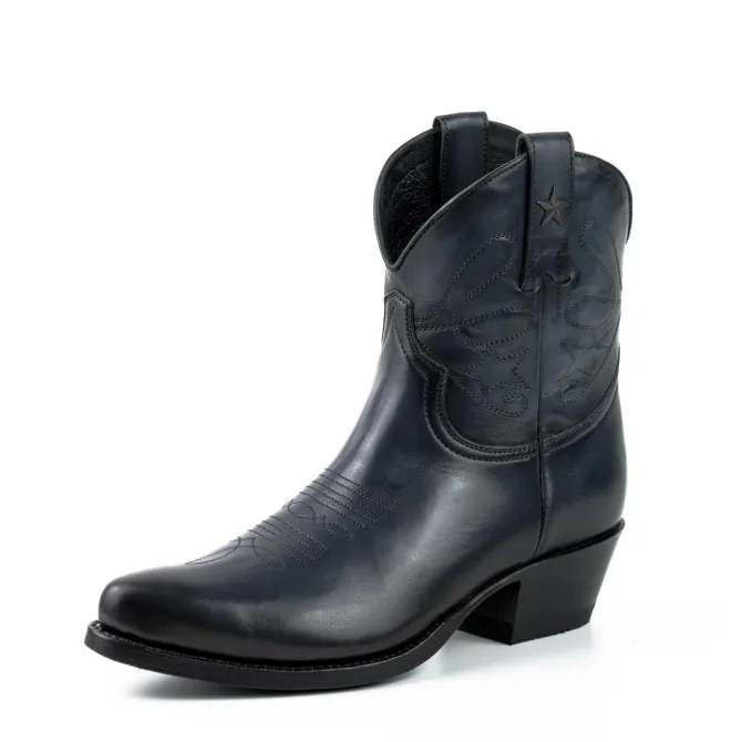 Boots cowboy femme bleu marine en cuir - Bottines femme artisanales