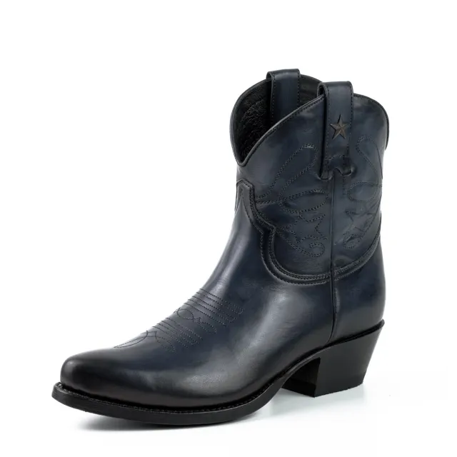 Boots cowboy femme bleu marine en cuir - Bottines femme artisanales