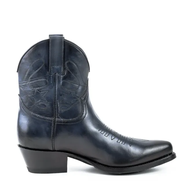 Boots cowboy femme bleu marine en cuir - Bottines femme artisanales