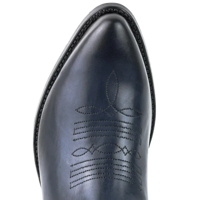 Boots cowboy femme bleu marine en cuir - Bottines femme artisanales