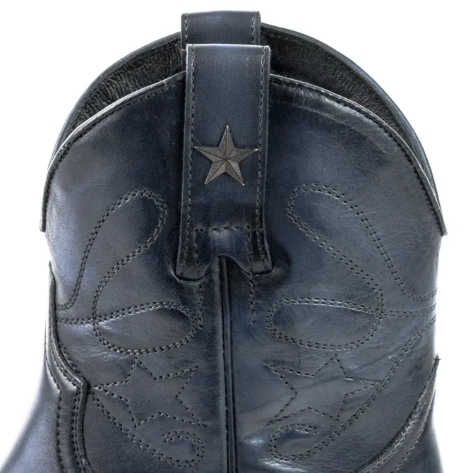 Boots cowboy femme bleu marine en cuir - Bottines femme artisanales