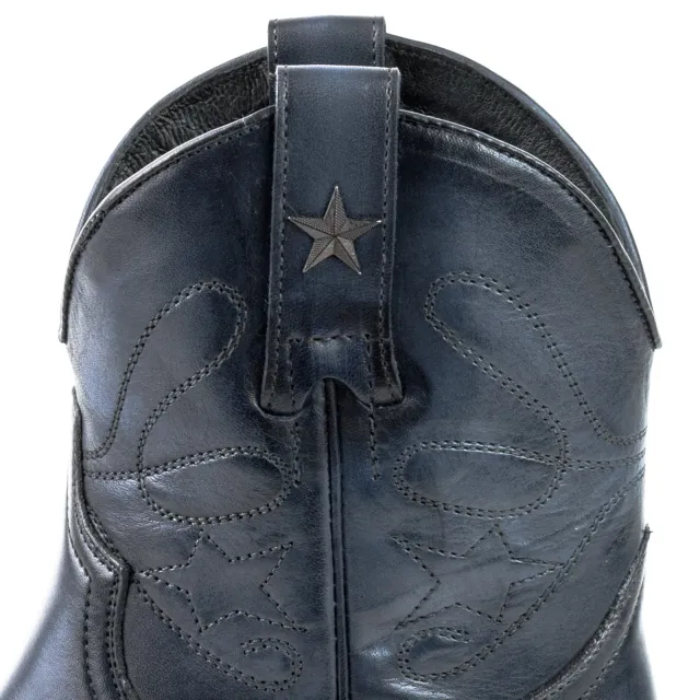 Boots cowboy femme bleu marine en cuir - Bottines femme artisanales
