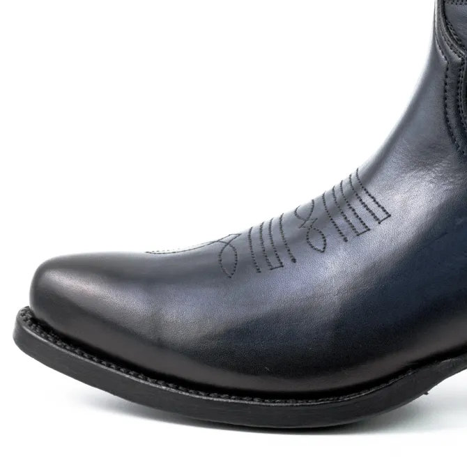 Boots cowboy femme bleu marine en cuir - Bottines femme artisanales