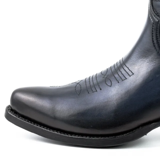 Boots cowboy femme bleu marine en cuir - Bottines femme artisanales