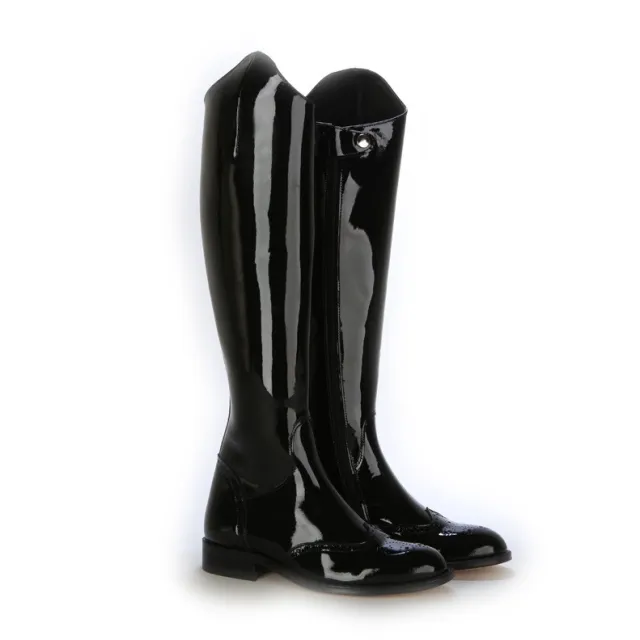 Bottes sur mesure en cuir verni noir - Bottes cavalières sur mesure