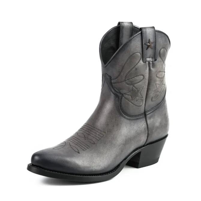 Boots cowboy femme grises en cuir - Bottines femme artisanales