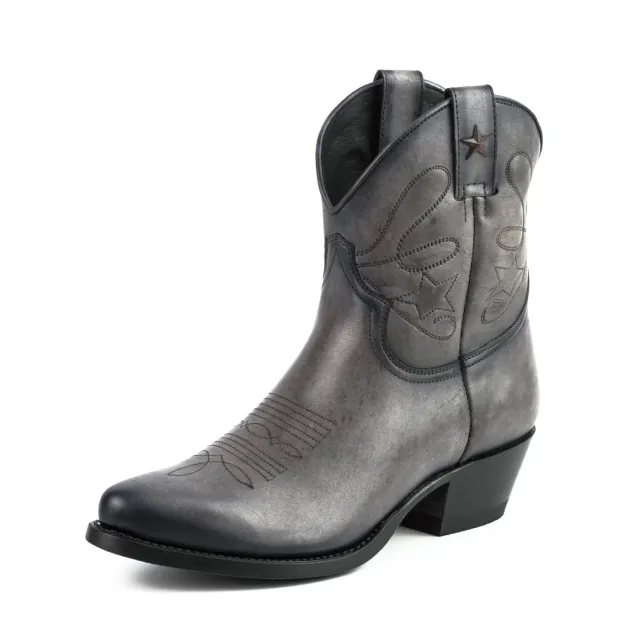 Boots cowboy femme grises en cuir - Bottines femme artisanales
