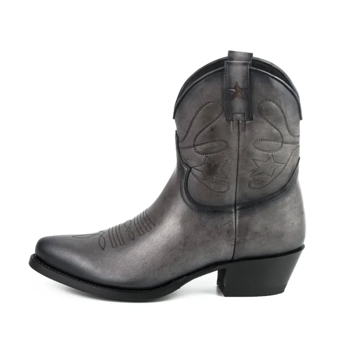 Boots cowboy femme grises en cuir - Bottines femme artisanales