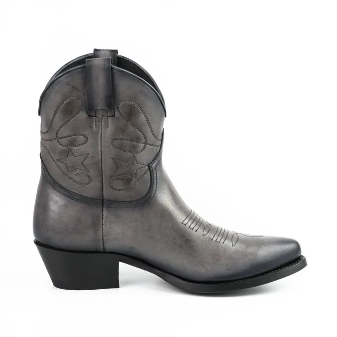 Boots cowboy femme grises en cuir - Bottines femme artisanales