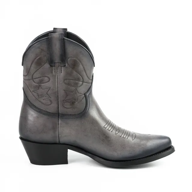 Boots cowboy femme grises en cuir - Bottines femme artisanales