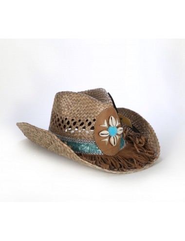 Chapeau de paille western turquoise - Chapeaux western artisanal