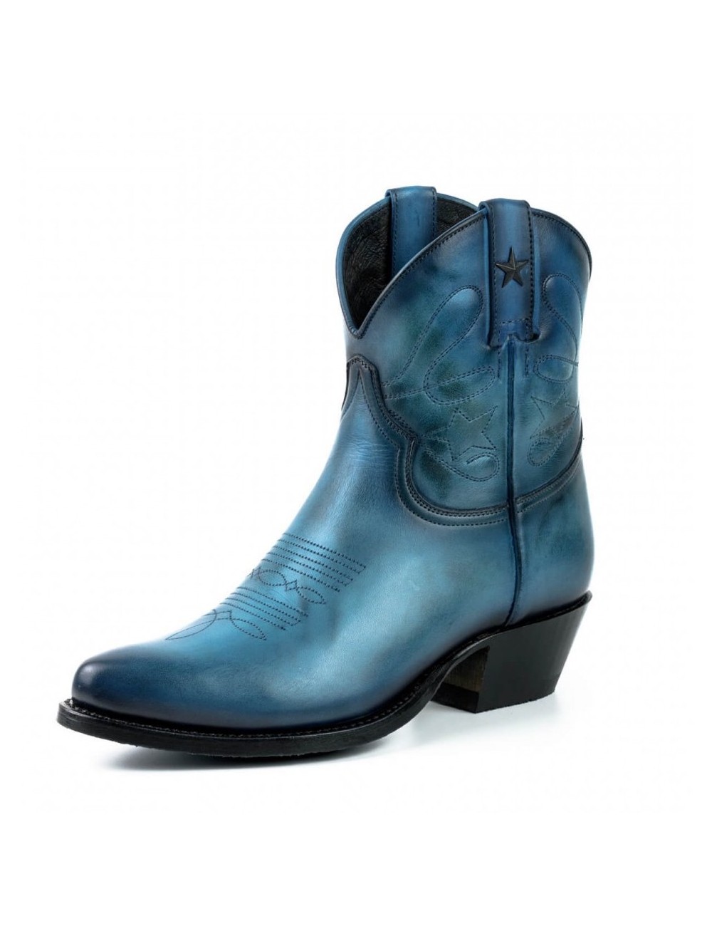 Boots cowboy femme bleu marine en cuir - Bottines femme artisanales