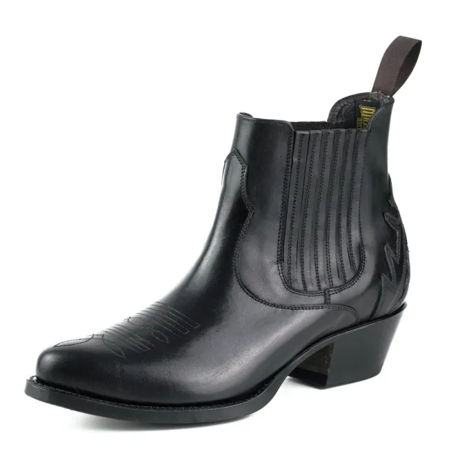 Bottines cowboy cuir noir - Bottines femme artisanales