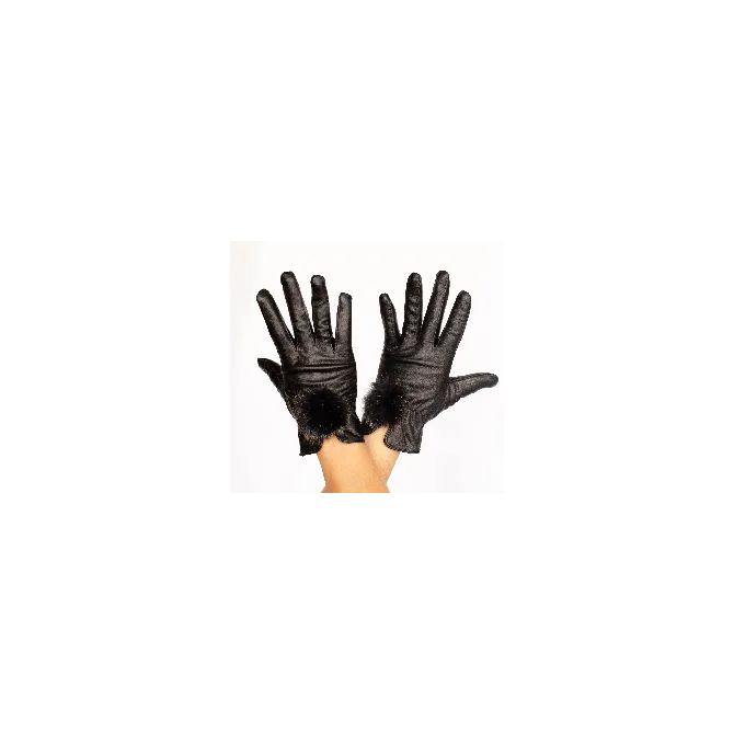 Gants femme cuir pompon fourrure - Chapeaux western artisanal