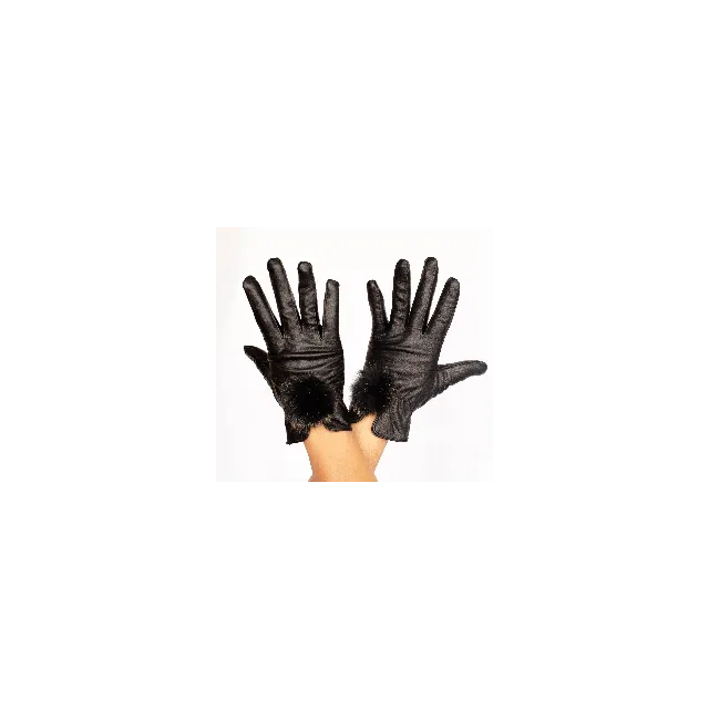 Gants femme cuir pompon fourrure - Chapeaux western artisanal