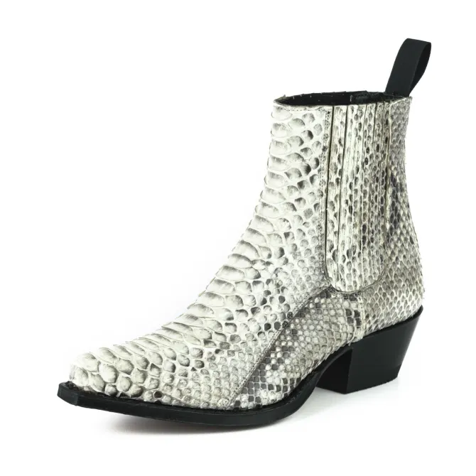 Bottines cowboy femme serpent blanc - Bottines cowboy artisanales