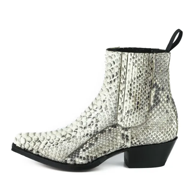 Bottines cowboy femme serpent blanc - Bottines cowboy artisanales