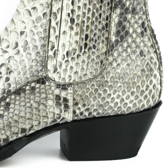 Bottines cowboy femme serpent blanc - Bottines cowboy artisanales