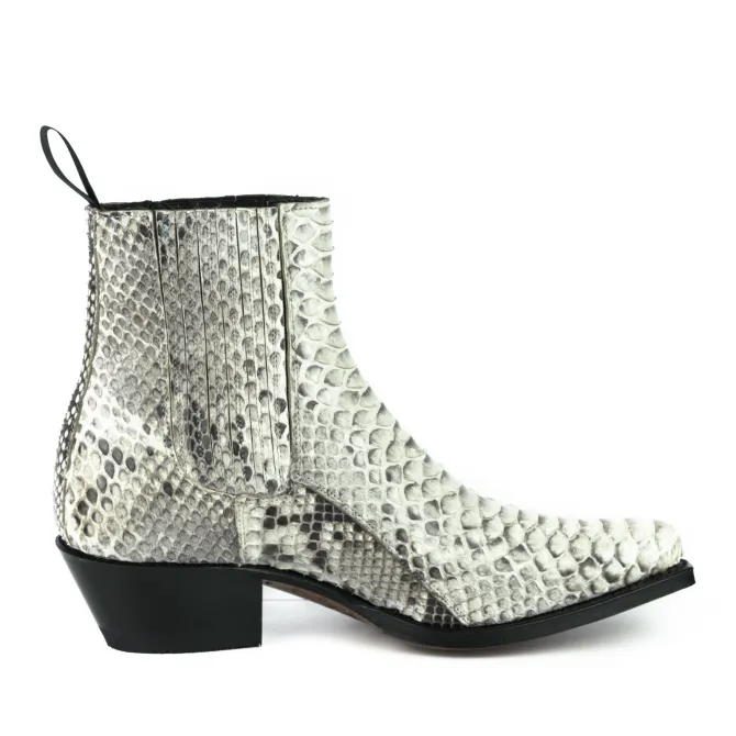 Bottines cowboy femme serpent blanc - Bottines cowboy artisanales