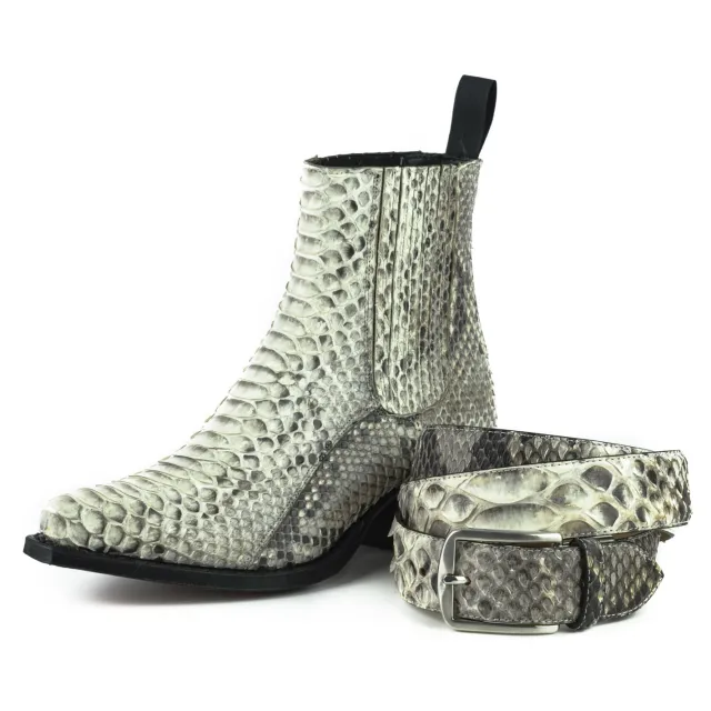 Bottines cowboy femme serpent blanc - Bottines cowboy artisanales