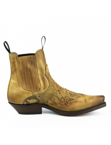 Boots cowboy homme cuir et serpent camel - Bottines hommes artisanales