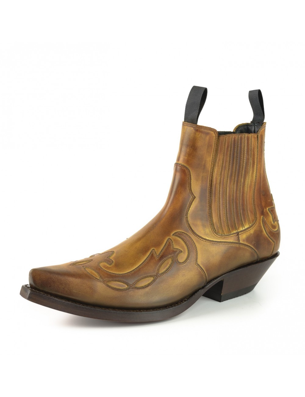 Boots cowboy cuir bordeaux vintage - Bottines cowboy artisanales