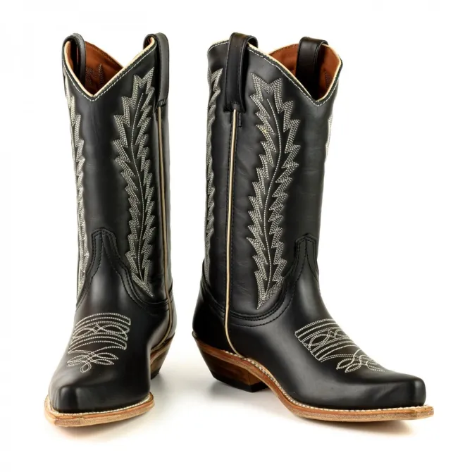 Santiags mexicaines cuir noir et blanches - Bottes santiag et country