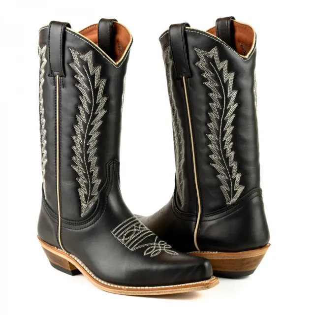 Santiags mexicaines cuir noir et blanches - Bottes santiag et country