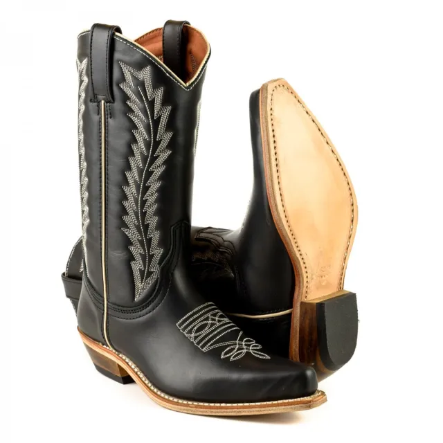 Santiags mexicaines cuir noir et blanches - Bottes santiag et country