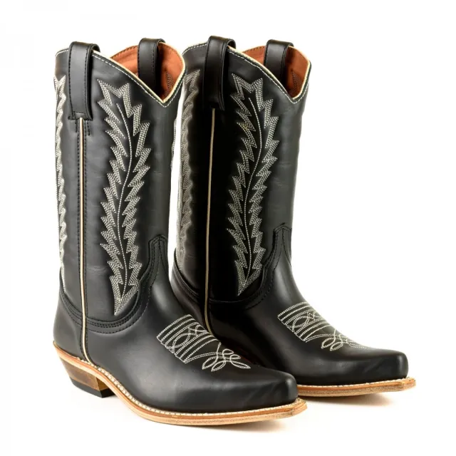 Santiags mexicaines cuir noir et blanches - Bottes santiag et country