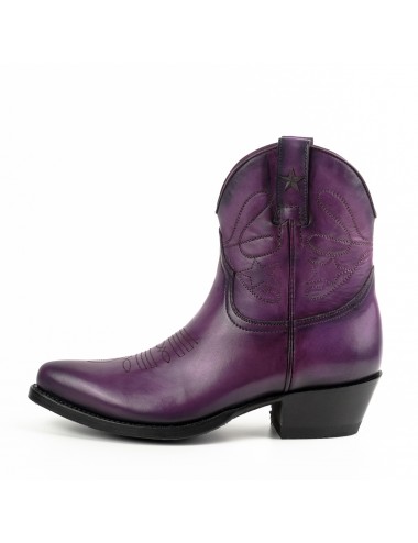 Bottines cowboy violettes en cuir - Bottines femme artisanales