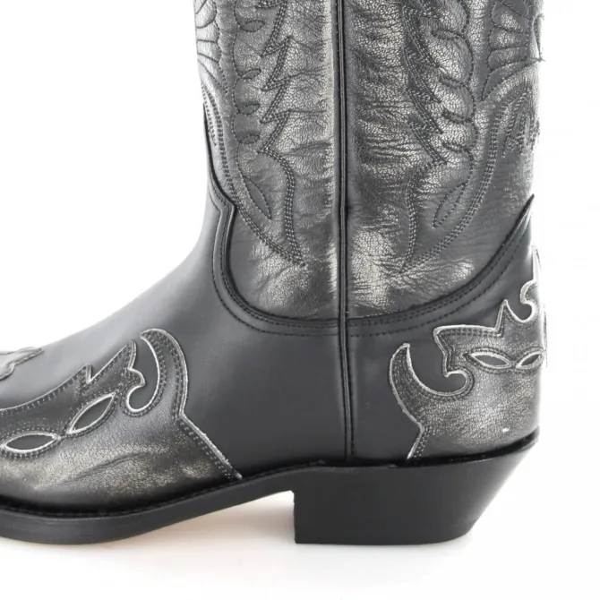 Santiag mexicaine cuir noir et argent - Bottes santiag et country
