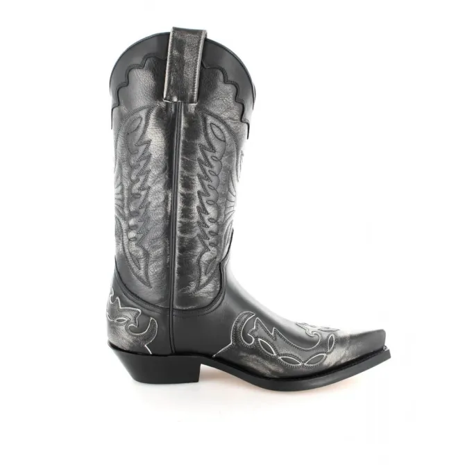 Santiag mexicaine cuir noir et argent - Bottes santiag et country