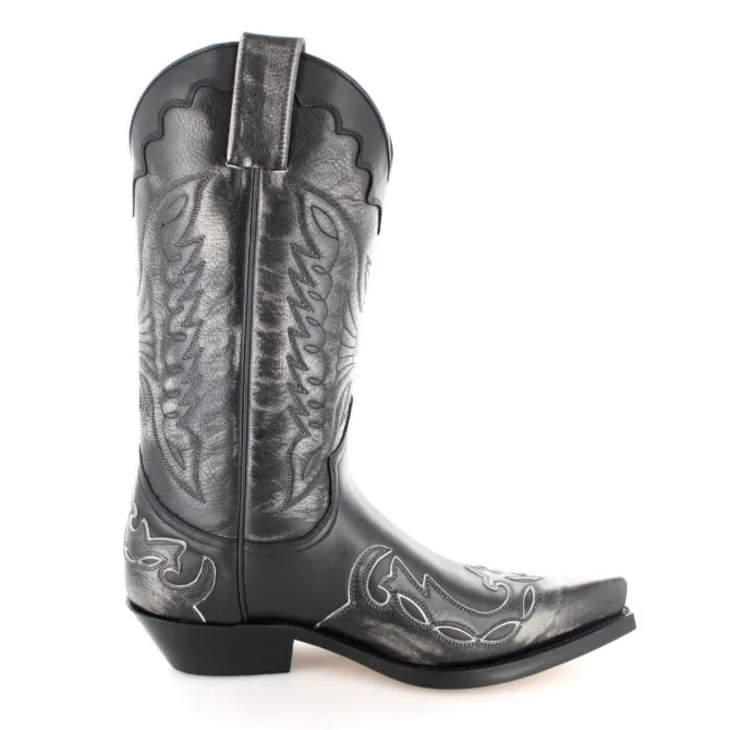Santiag mexicaine cuir noir et argent - Bottes santiag et country