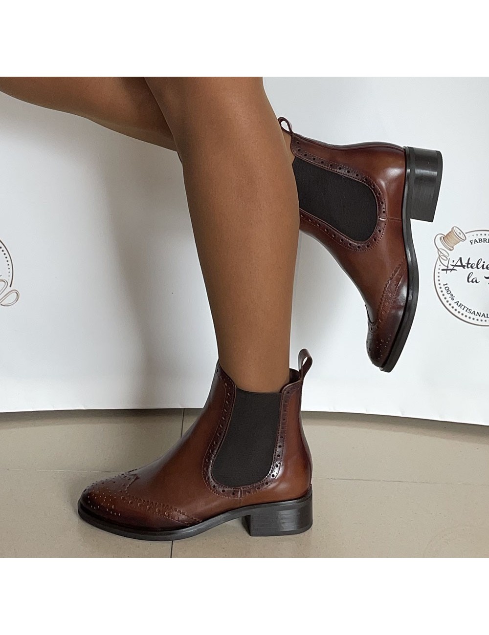Bottines anglaises marron glacé femme - Accessoires pour chaussures