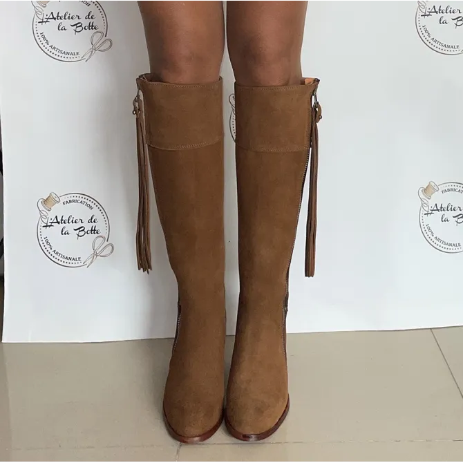 Bottes daim camel talon - Accessoires pour chaussures