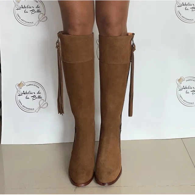 Bottes daim camel talon - Accessoires pour chaussures