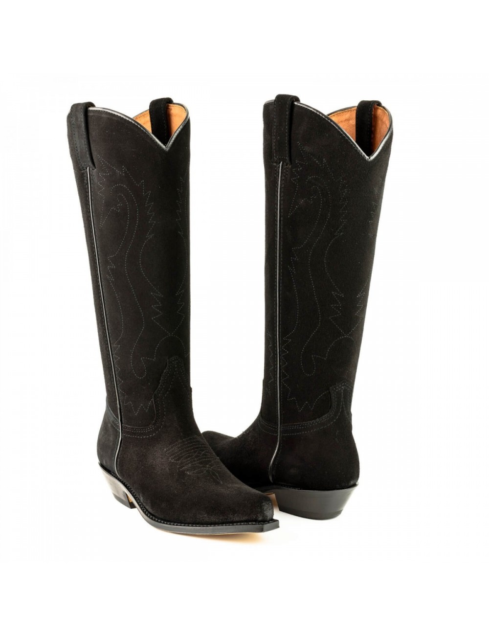 Bottes cowboy hautes en daim noir - Bottes santiag et country